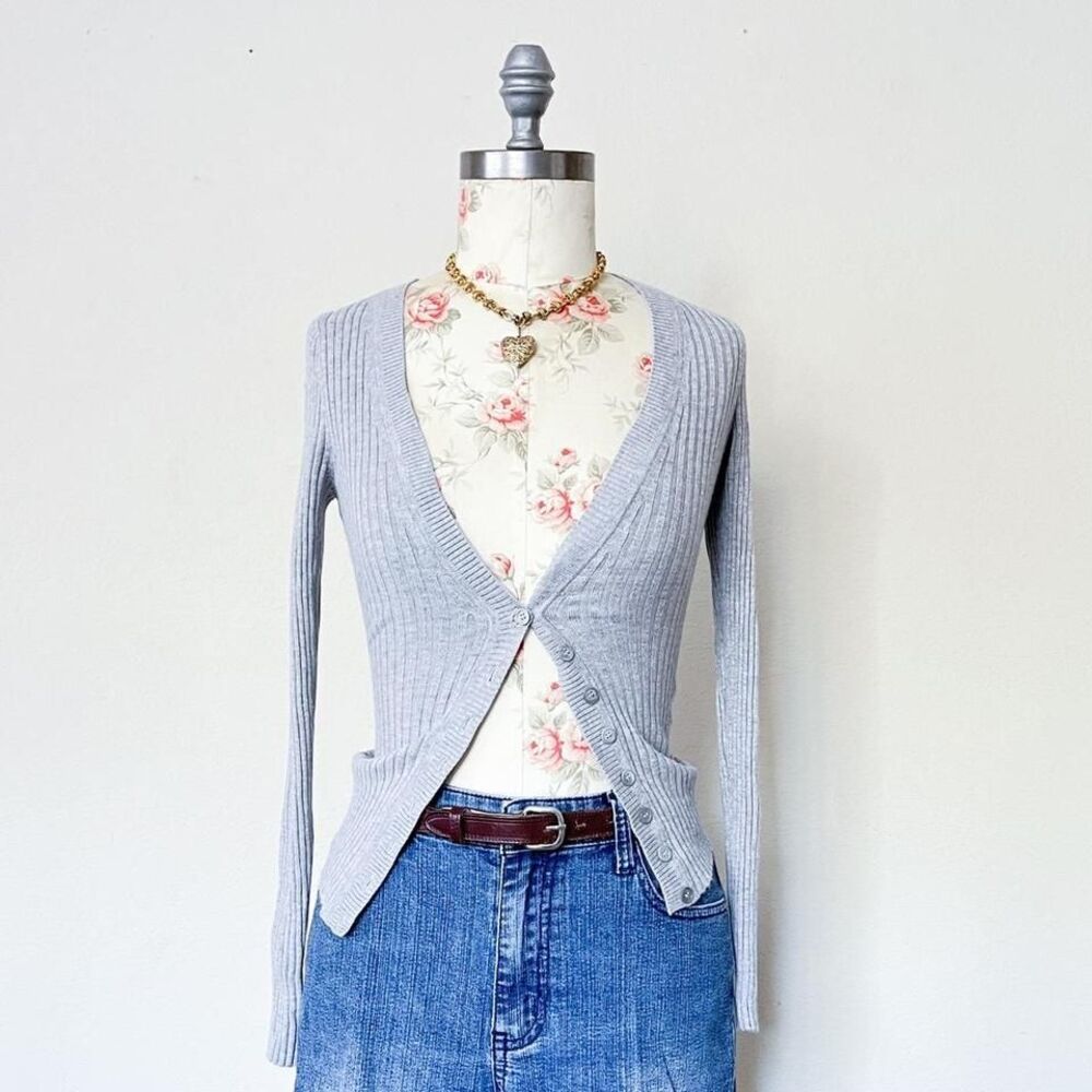 express gray ribbed‎ cardigan sweater womens xs